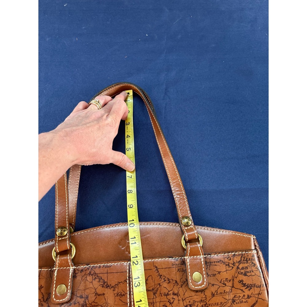 Patricia Nash Tan Leather Vintage Map Print Shoulder Bag Tote Travel Satchel - Picture 8 of 11